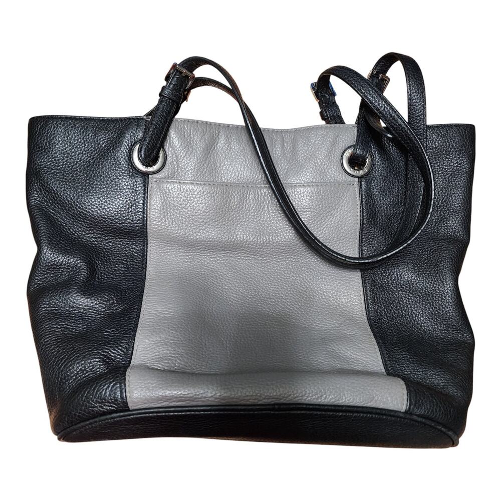 Michael Kors Jet Set Large Leather Tote Black Gray Pebbled Silver Accent 14x11x5 - Picture 5 of 16